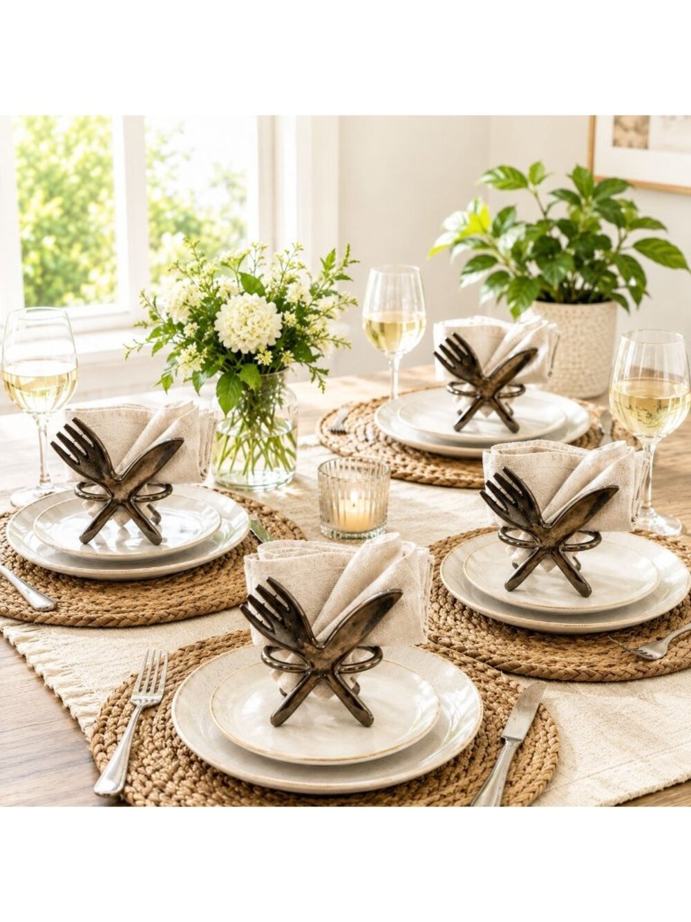 Torre & Tagus MCM Vintage Fork & Knife Stainless Steel Napkin Ring Set Of 4